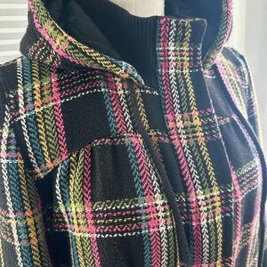 Vintage Y2K Roxy First Love Plaid Tweed Hooded Jacket Size XL Bomber Coat